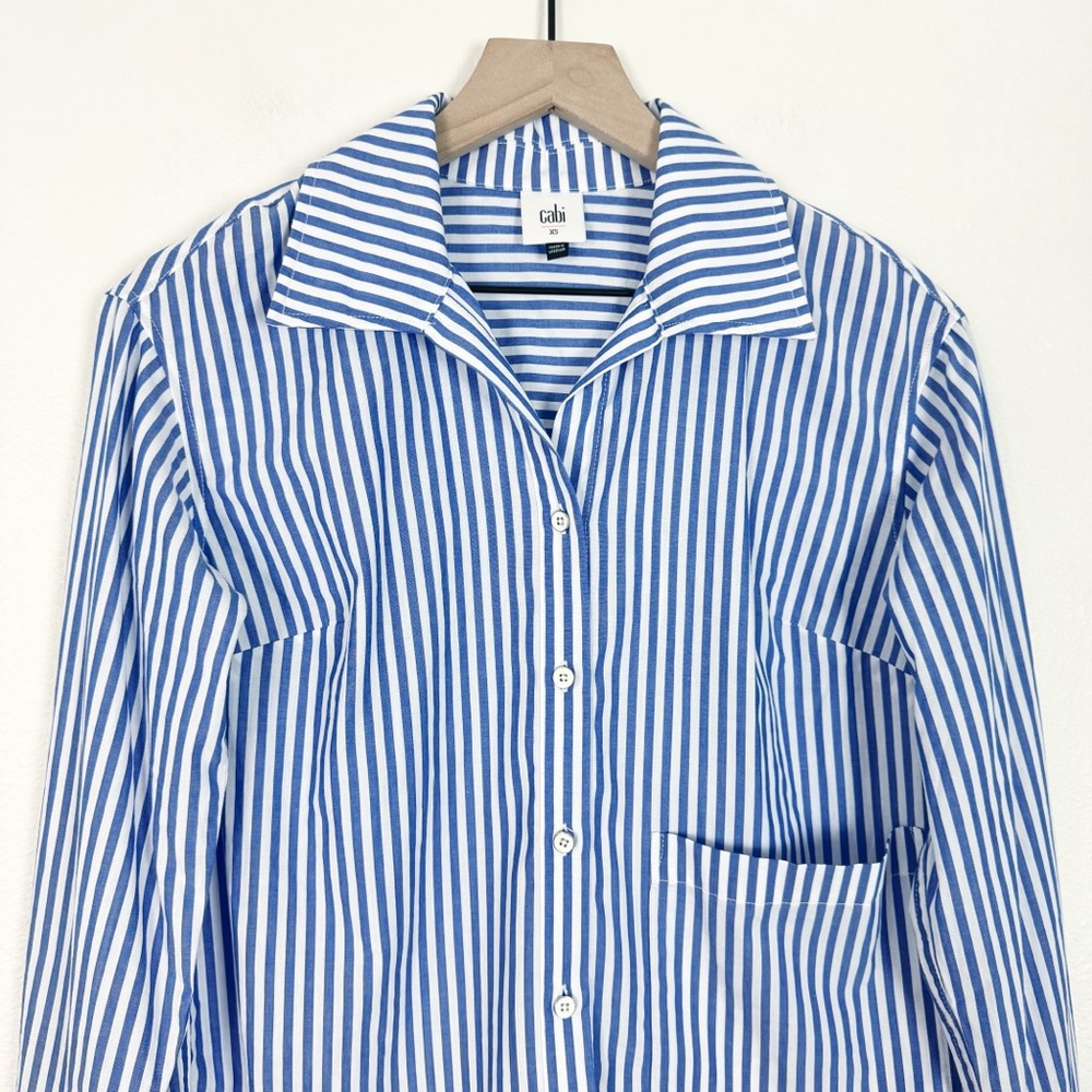CAbi 6085 Prep School Blue Stripe Button Up Shirt Size XS EUC! - Picture 6 of 13
